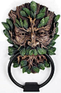 This unique and lovely piece captures the traditional image and placement of the Greenman and brings him into your home as this ornamental door knocker. Sculpted of cold cast resin, the door knocker beautiful portrays the face of the Greenman as a weather