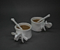 【王冲瓷器 椎 咖啡杯】
由艺术家王冲设计，以人类脊柱为出发点，设计出的一款咖啡杯，还配有骨状搅拌棒，非常的生动形象