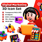 20款数字新媒体营销3D图标模型素材下载 3d Digital Marketing Icon .blender .psd