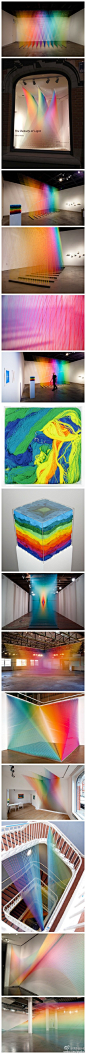 求是设计会：#求是爱设计#美妙的视觉游戏，墨西哥艺术家Gabriel Dawe的室内彩虹Plexus系列装置艺术