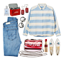 A fashion look from July 2015 featuring striped shirt, blue jeans and red purse. Browse and shop related looks.