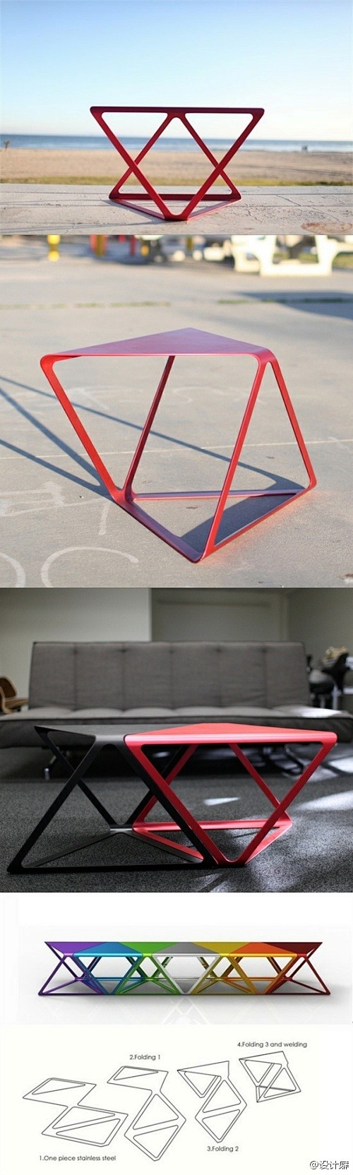 富有现代感的桌子用一块不锈钢做成，在一块...