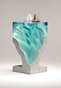 New Sculptures by Ben Young Transform Hand-Cut Glass into Aquatic Landscapes : Ben Young (previously here) continues to use exquisite manual techniques to transform sheets of glass into luminous sculptures that give a glimpse into a moment in time or spac