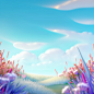 Gradient background, grass, flowers, blue sky, white clouds, 3drendering, blender, c4d, 8k