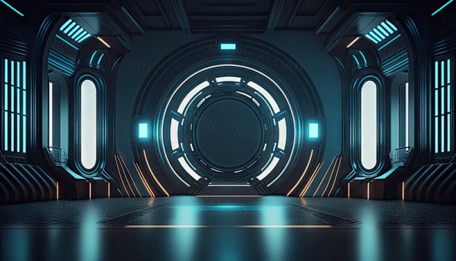 CG渲染未来赛博朋克科幻太空舱宇宙飞船霓...