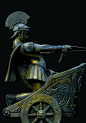 外国的铜器艺术品，是个拉战车的士兵，士兵身体后曲，手臂伸直有力，帽子，战车均装饰 - 一网玩天下