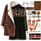 A fashion look from January 2016 featuring high neck dress, brown coat and patent leather pumps. Browse and shop related looks.