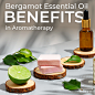 Photo by PurelifeBiotics on May 10, 2023. May be an image of text that says 'Bergamot Essential Oil BENEFITS in Aromatherapy'.
