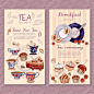 茶菜单设计，包时间茶叶和茶壶，甜糕点矢量咖啡馆菜单模板