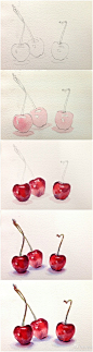 【绘画教程】蔬果类示范汇总，by @Djibril7000 。老师示范的这么好，想知道同学们画的怎么样吗？先去吃水果解眼馋，下周公布 http://t.cn/SM9ltF 樱桃画法
