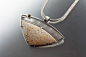 Palmwood and Gemstone Pendant by Jan Van Diver (Silver & Stone Necklace) | Artful Home : Palmwood and Gemstone Pendant by Jan Van Diver. Oxidized sterling silver and gold pendant features a streamlined triangular petrified palmwood main gemstone accen
