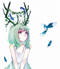 Tags: Anime, Feather, Vocaloid, GUMI, Summer Dress, Looking Away, Blue Bird