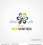 Flying pencil with bee and flower logo concept