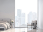 Minimal white bedroom with city view 3d render