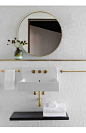 是物北欧浴室镜黄铜金色别墅圆镜洗手间梳妆镜玄关镜子LED背发光-淘宝网