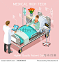 Healthcare High Tech Fast Diagnosis. Clinic Hospital Infographic Patient Bed & Doctor tablet consult interview Drug Medicine Treatment Check. Medical Healthcare 3D Flat Isometric People Vector Image