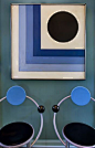 Memphis chairs & Graphic painting: Kelly Wearstler.  (This feels a little more 1970's to me, but I love blue, so I decided to pin it anyway.): 