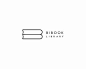 BiBook Library - Logo Design - Books, Outline, Thin, Black, White: 