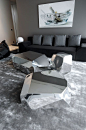 Mirrored rock coffee tables.