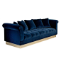 A Bespoke Deep Buttoned Navy Velvet Upholstered Sofa: 