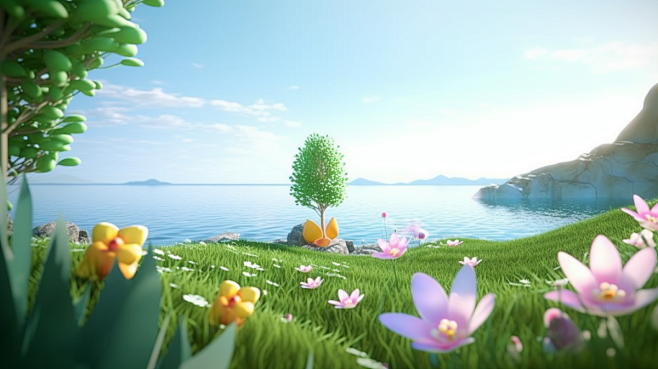 c4d春季绿色植物背景 (6)