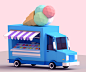 卡车 low poly 低面低多边形lowpoly卡通图片Low Poly Ice Cream Car : I am inspired concepts of this cool guy ! Please, check his work's!)<a class="text-meta meta-link" rel="nofollow" href="<a class="text-meta meta-link" rel="