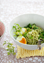 Spring pesto with soft boiled egg.