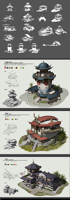 小狼呱采集到3D场景中式  【建筑单体模型-原画】