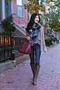 petite fashion - tall boots cardigan scarf1