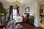2013美式风格90后女生温馨家居卧室床头背景墙紫色窗帘吊顶装修效果图片