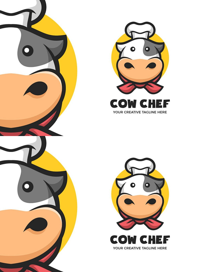 吉祥物 可爱 奶牛 厨师 卡通 标志 设...