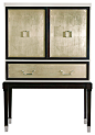 Sadie Hollywood Regency Espresso Champagne Leaf Illuminated Bar Cabinet - Transitional - Storage Units And Cabinets - by Kathy Kuo Home