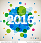 2016 Happy New Year Greeting Card Design - Colorful Circles Background
