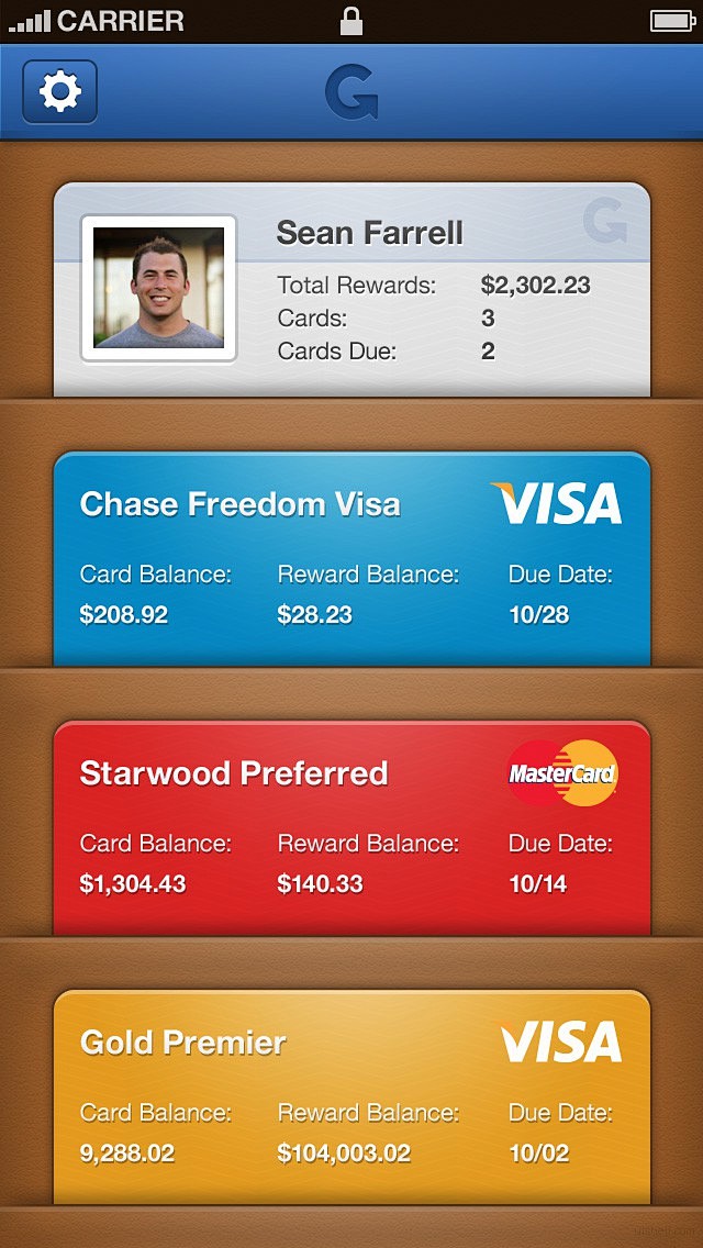 很炫的一个银行卡信息管理列表app界面设...