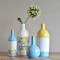 北欧创意瓶子 彩色花瓶花器摆件魔法格子现代简约样板间软装饰品-善木良品