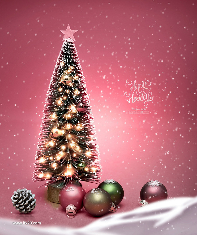圣诞彩灯霓虹灯圣诞树英文海报