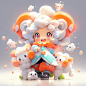 A girl, adorable summoner, summoning sprites, diverse outfits, varied actions, rich expressions, adorable, captivating, detailed depiction, 3D, Blender, Characters designed in Bubble Mart style, Pixar style, bright lighting effects, harmonious color tones