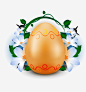 金色复活节彩蛋高清素材 卡通彩蛋 卡通花卉 绿色植物 背景装饰 金色彩蛋 免抠png 设计图片 免费下载