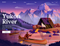 Cabine Yukon canoe canoeing yukon mountain river nature cabin parallax illustration landing page gif motion animation ui
