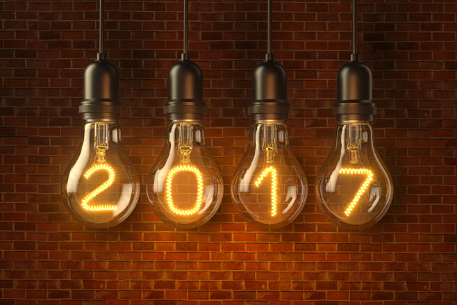 创意图片2017数字灯泡里的2017新年...