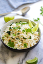 Easy and delicious Cilantro Lime Rice with cilantro, lime juice and butter in a bowl.