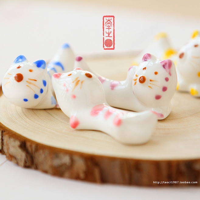 陶瓷zakka杂货手绘小动物可爱小猫筷架...