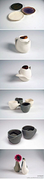 香港工业设计专业学生Patricia Wong设计制作的”Wavy”茶具。使用粘土和注浆的手法制成，线条流畅优美，如花瓣状层叠张开的外表代替常规的手柄，使手握时自然舒适。@li颖颖颖