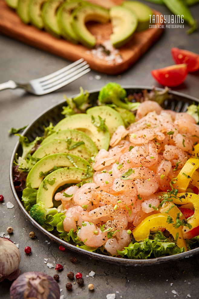 美食摄影-Shrimp salad 虾仁...