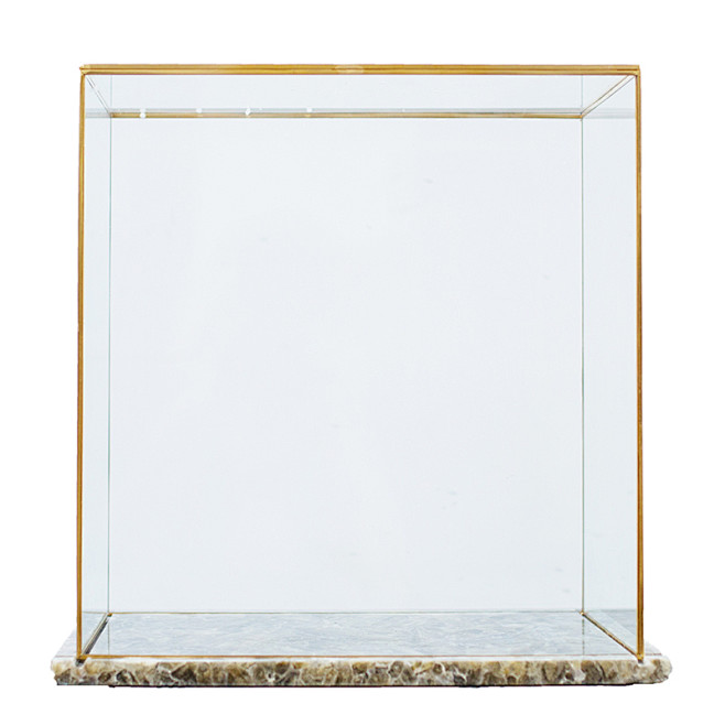 工艺品长方形透明玻璃罩摆件铜边展示柜防尘...