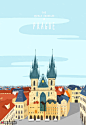 布拉格城堡世界旅游地标风景建筑插画 风光建筑 名胜古迹