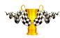 F1方程式赛车奖杯与旗子设计矢量素材，素材格式：AI，素材关键词：旗子,奖杯,F1方程式赛车