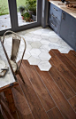 Hexagon tiles meet traditional hardwood floors for a stop-you-in-your-tracks look. The rest of these tile styles are absurd.: 