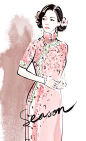 服装设计 手稿 时尚 欧美 手绘  杂志 模特 插画 明星 旗袍