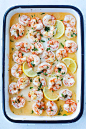 Garlic Butter Shrimp in a white tray, ready to be served.